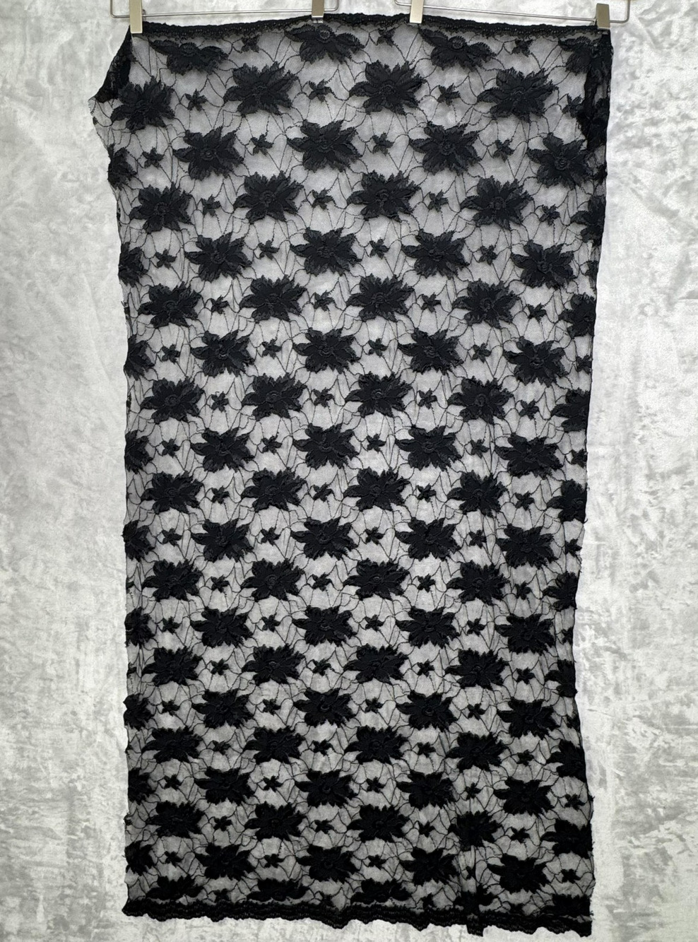 Black Floral Lace Fabric Embroidered Mesh Tulle Overlay Scalloped Whimsigoth